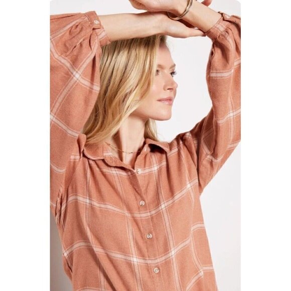 Z‎ Supply Overland Plaid Blouse In Brown Womens Large Evereve New - Picture 2 of 10